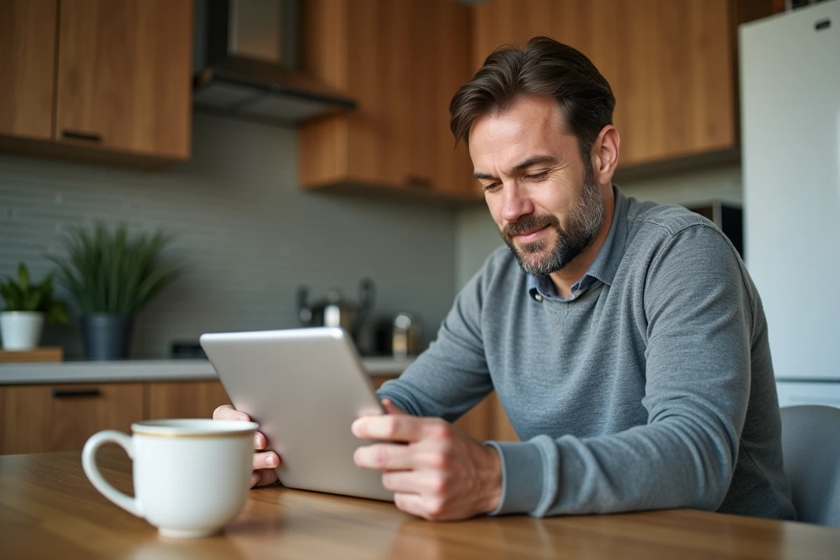 Homme accédant à son espace MÈTIS AFPA depuis une tablette à domicile
