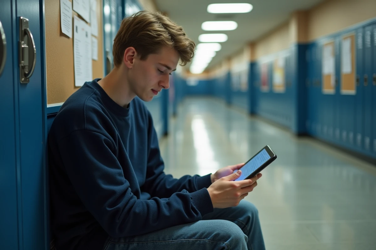 Adolescent vérifiant ses résultats d