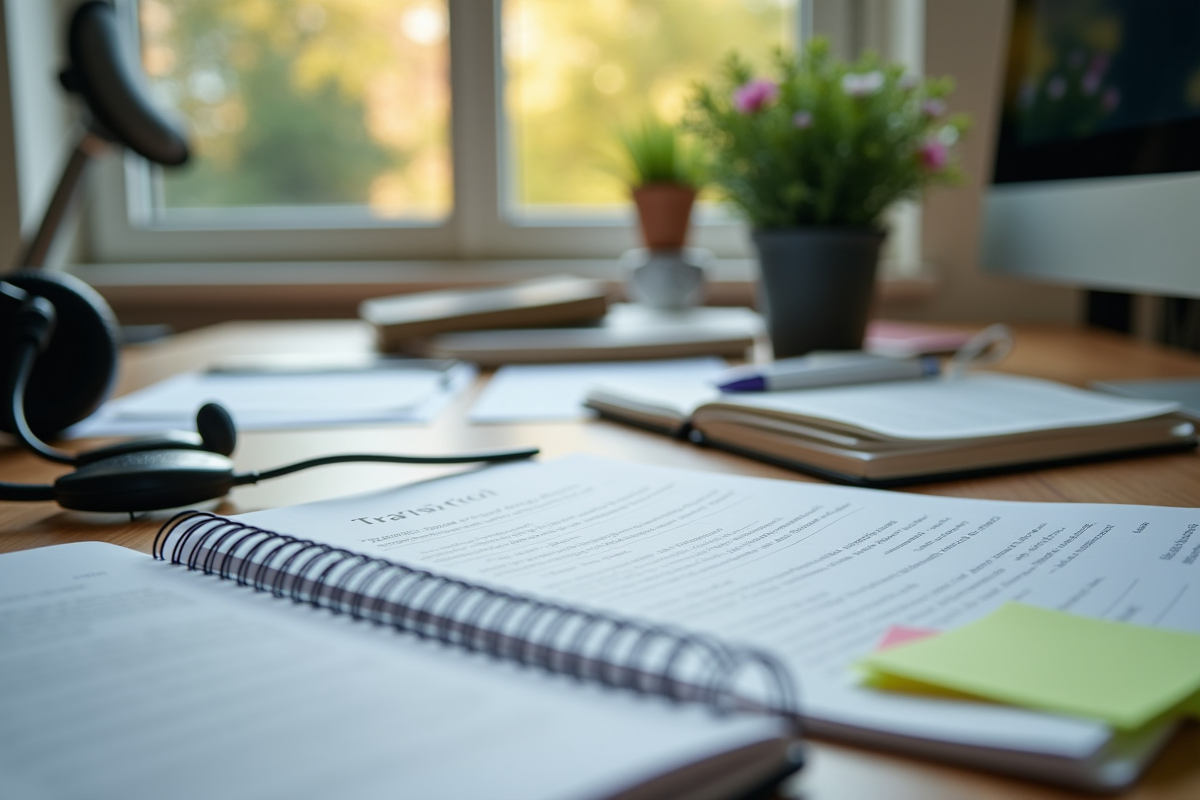 Éléments liés aux carrières linguistiques sur un bureau lumineux