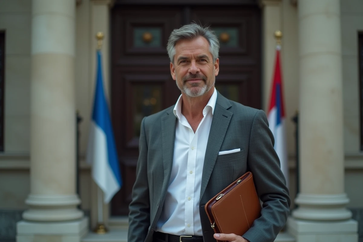 Homme professionnel soumettant ses diplômes à une institution officielle pour validation dans le cadre d'une mobilité à l'étranger