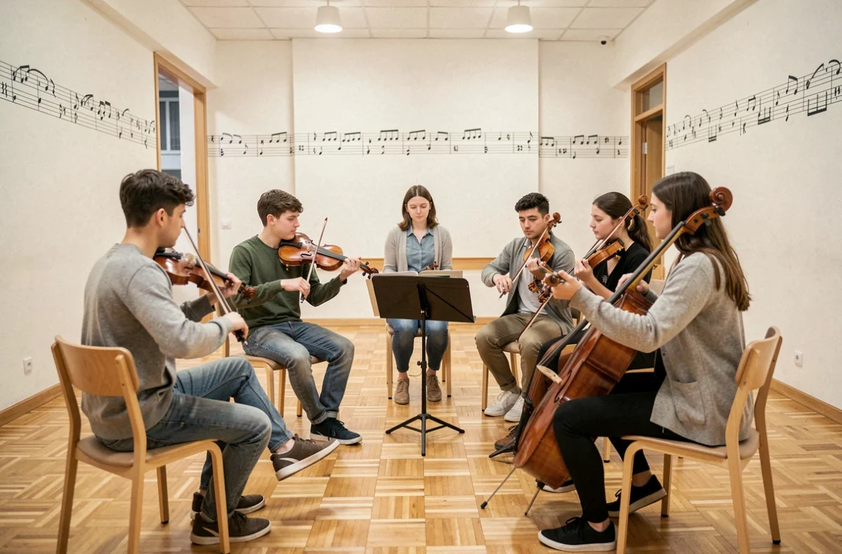 Des élèves de cordes en cours collectif à l'École de musique Cadence