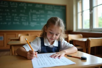 Élève concentré sur un exercice de nombres décimaux dans une salle de classe française, préparation aux évaluations nationales 2026