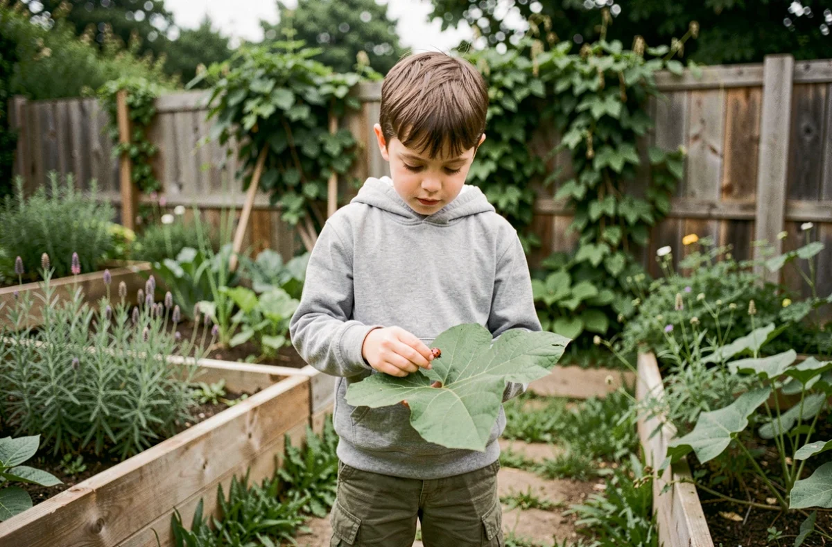 Garçon explorant la nature dans un cadre d'apprentissage alternatif en plein air, exprimant curiosité et bien-être émotionnel