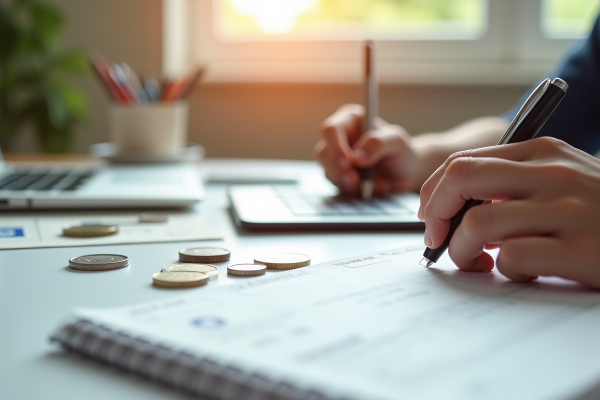 Jeune adolescent calcule son salaire avec une enveloppe et des pièces