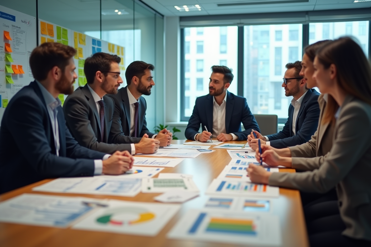 Groupe de travail en réunion dans un bureau moderne