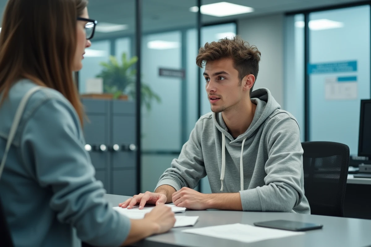 Étudiant s'informant auprès d'un agent administratif de l'université Paris 8 après un refus sur eCandidat