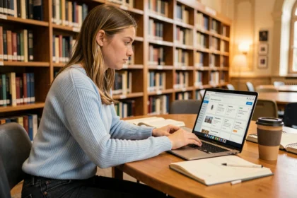 Étudiante utilisant le portail ENT de l'université de Normandie pour rechercher un stage ou une alternance