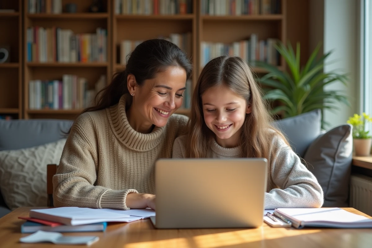 Femme et adolescente étudiant ensemble à la maison