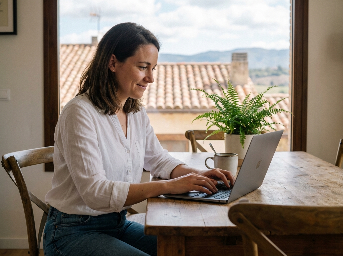 Femme au travail à la maison avec vue sur Issoire