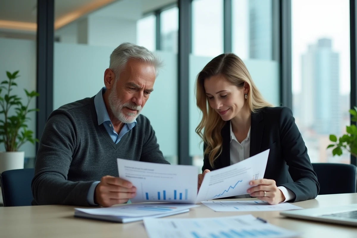 Géomètre indépendant en réunion avec une comptable pour analyser ses charges sociales et son revenu net réel