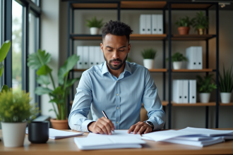 Gestionnaire de bureau professionnel organisant des documents
