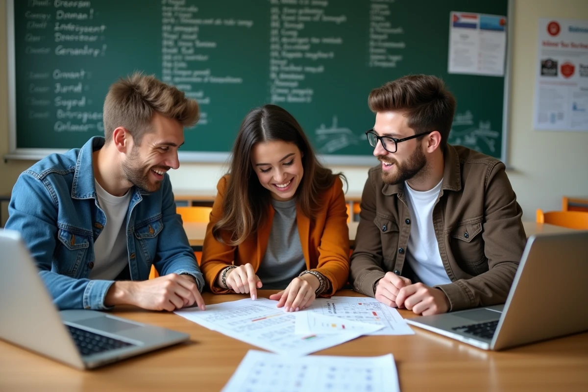 &Eacute;tudiants discutant autour d