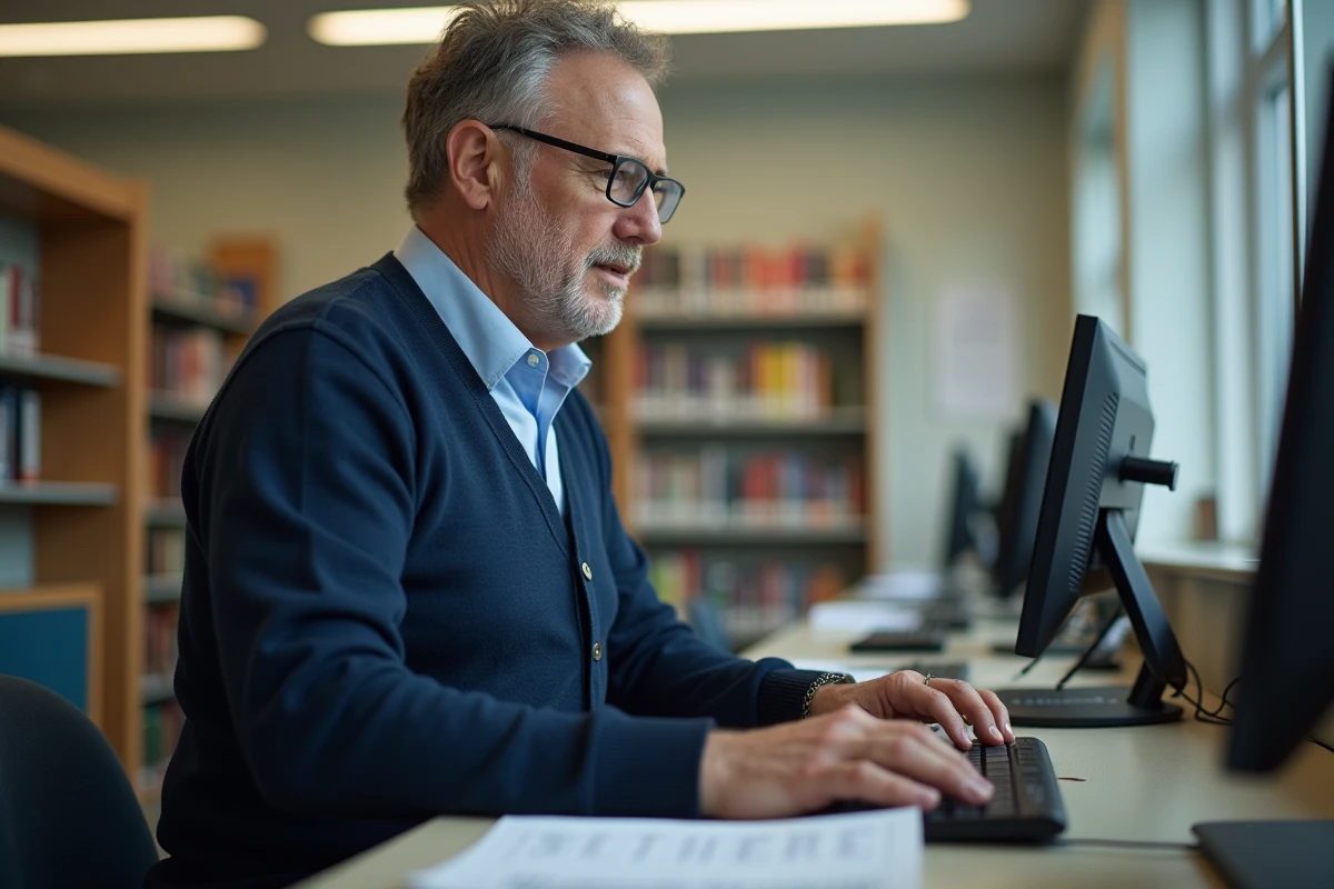 Homme dans une bibliothèque aidant à réinitialiser un mot de passe
