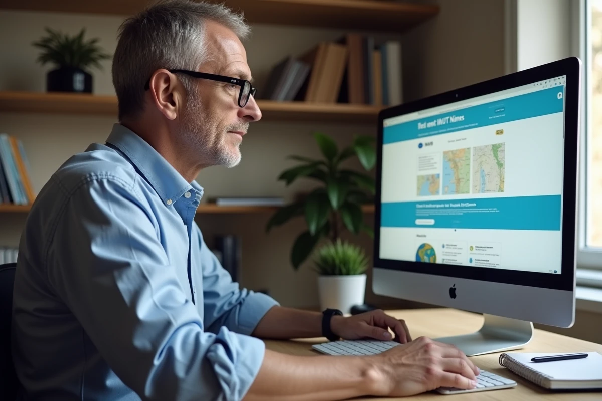 Homme au bureau utilisant un ordinateur &agrave; N&icirc;mes