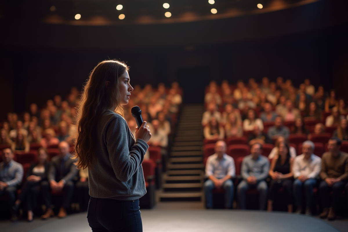 Jeune femme parlant en public lors d