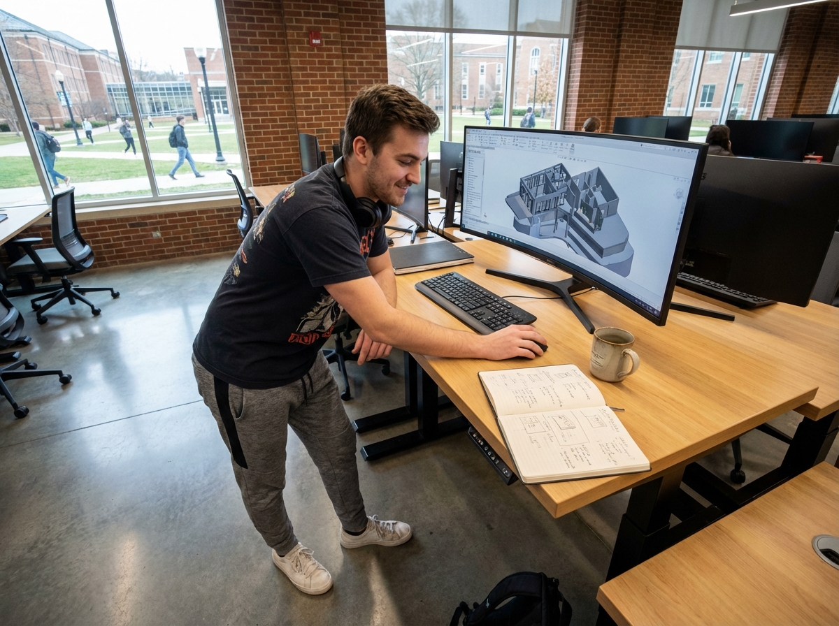 Jeune homme travaillant sur une modélisation 3D