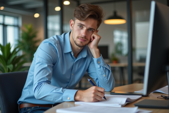 Jeune homme internant au bureau en tenue décontractée