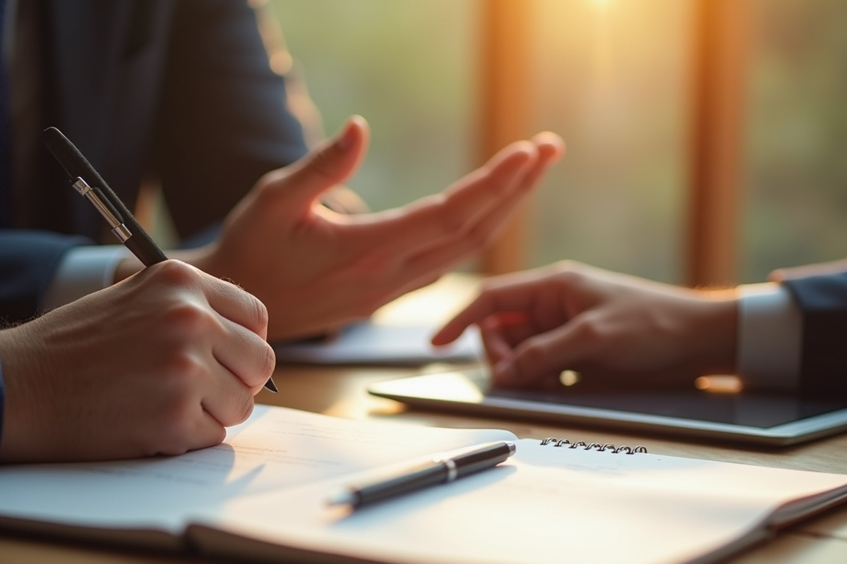 Mains offrant un soutien rassurant sur un carnet et une tablette