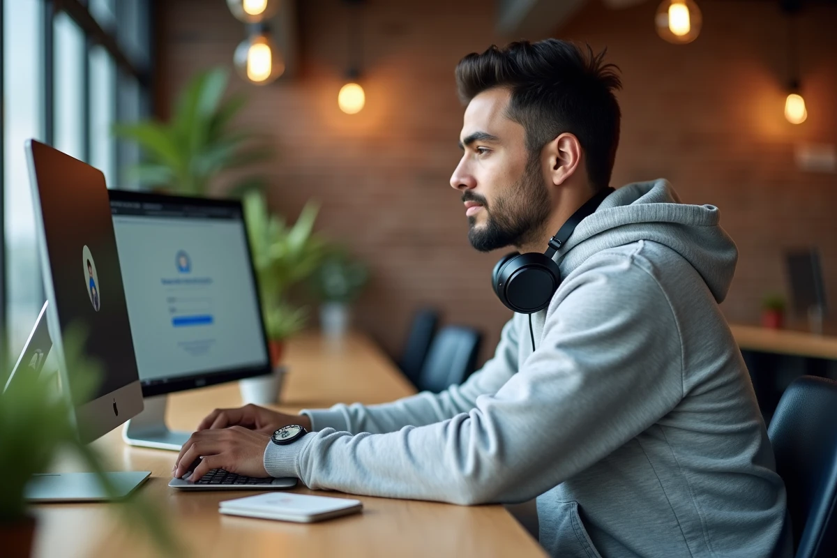 Jeune professionnel connecté à MÈTIS AFPA depuis un espace de coworking