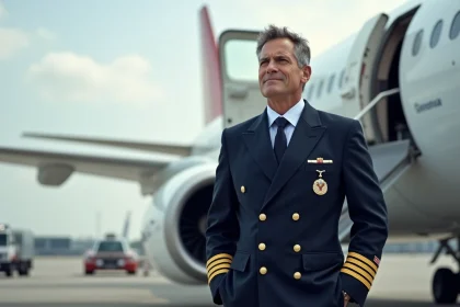 Pilote d'avion confiant sur le tarmac de l'a&eacute;roport