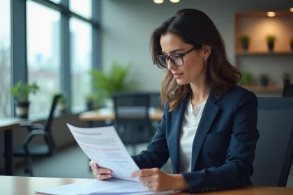 Responsable RH examinant un plan de formation professionnel 2026 dans un bureau moderne