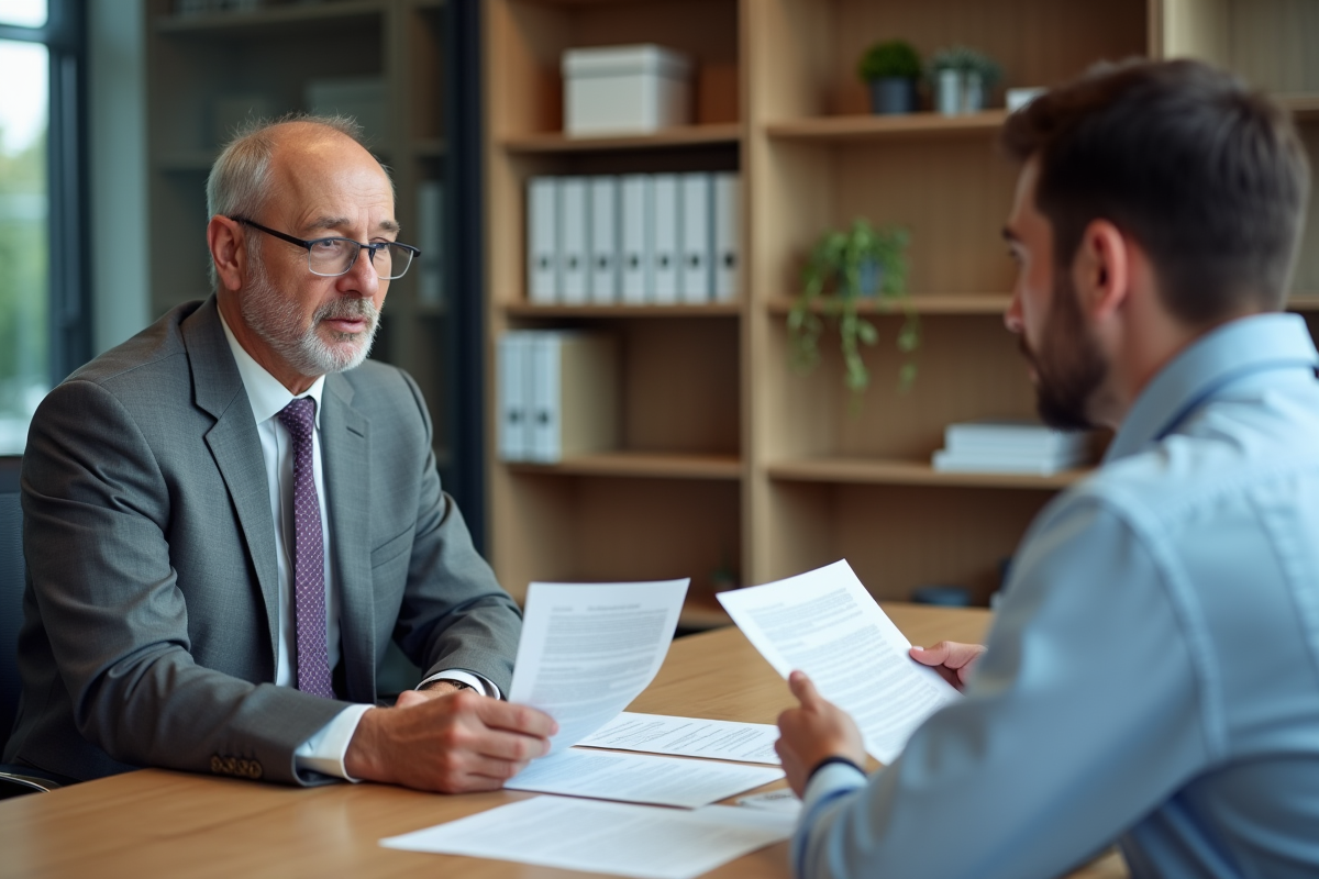 Manager et jeune homme discutant contrat au bureau