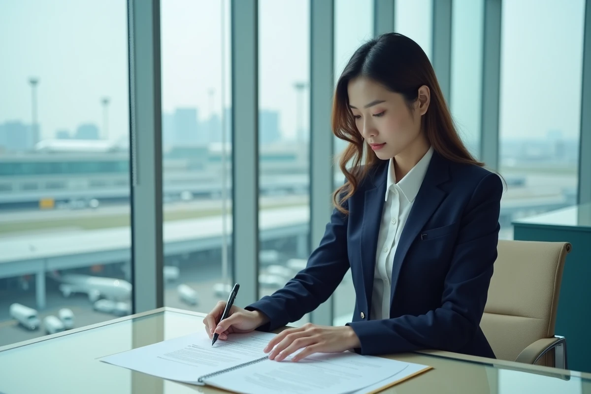 Professionnelle examinant des documents officiels liés à la reconnaissance de titre professionnel pour une mobilité internationale